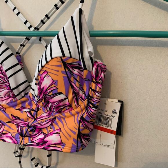 NWT Salt + Cove Lilac Multi Bikini Top Tie Back - Picture 3 of 6